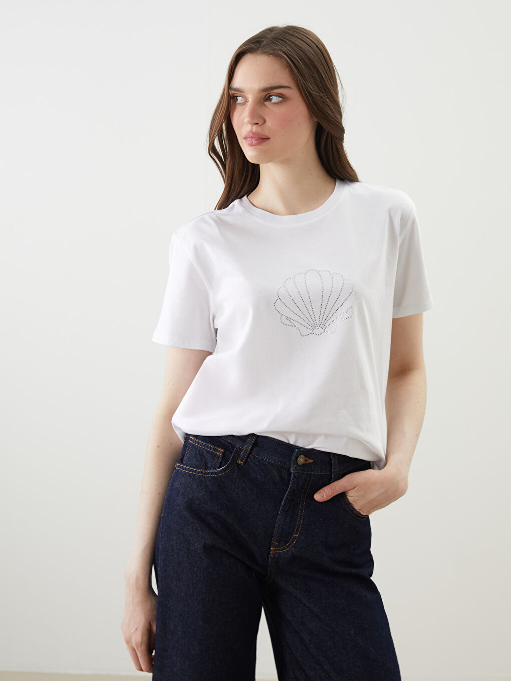 Crew Neck Rhinestone Embellished Women's T-Shirt -S5GF30Z8-Q6K
