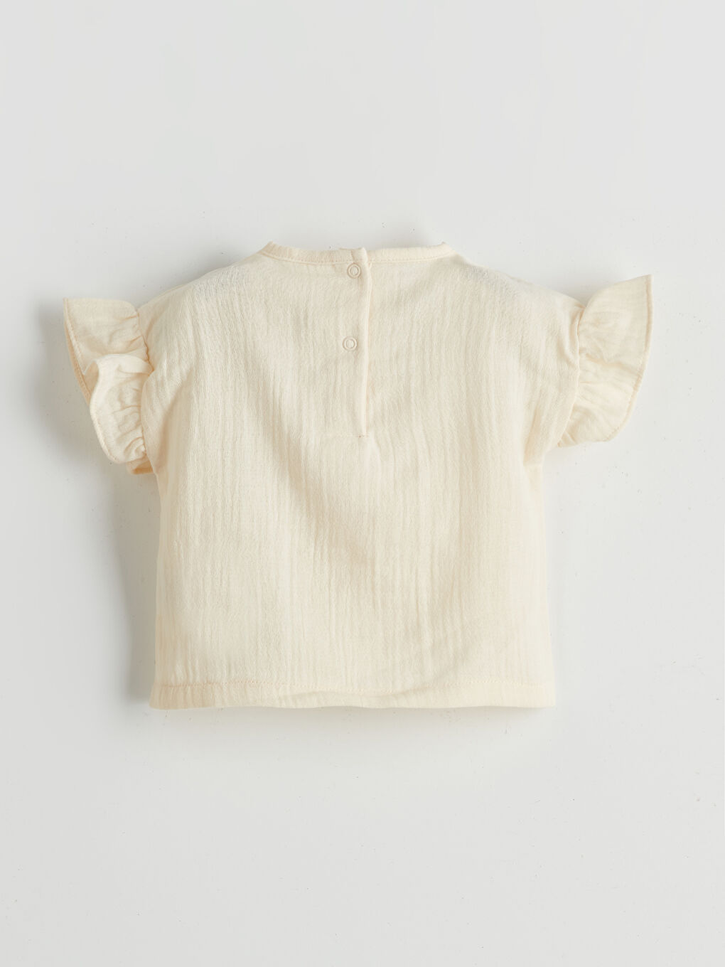 Bej Bisiklet Yaka Çiçek Nakışlı Kız Bebek Bluz-1