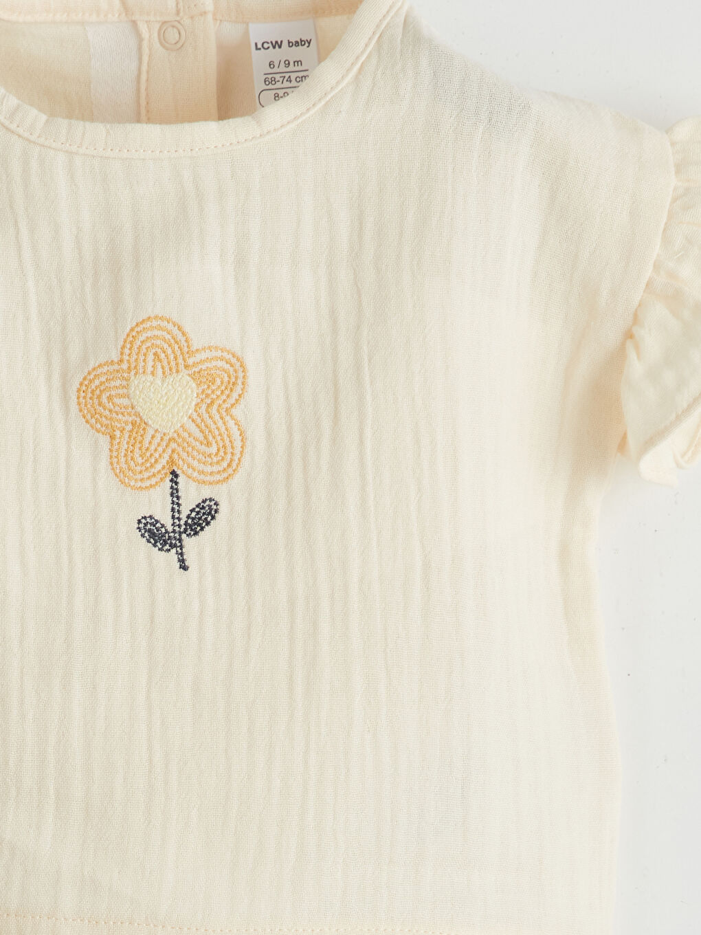 Bej Bisiklet Yaka Çiçek Nakışlı Kız Bebek Bluz-2