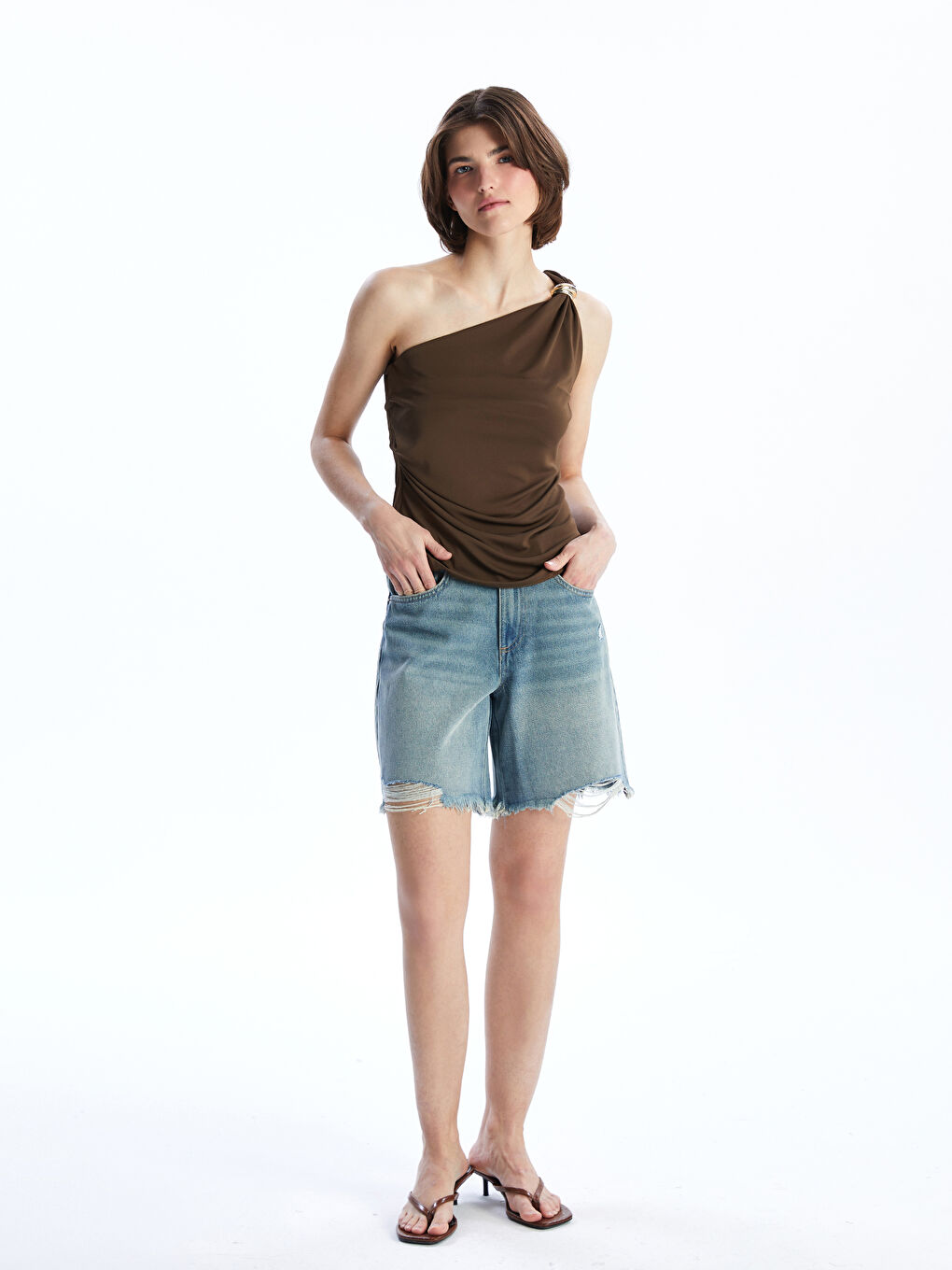 LCW Jeans Ženski teksas šorts Standard Fit sa iscepanim detaljima. -S5GG01Z8-507