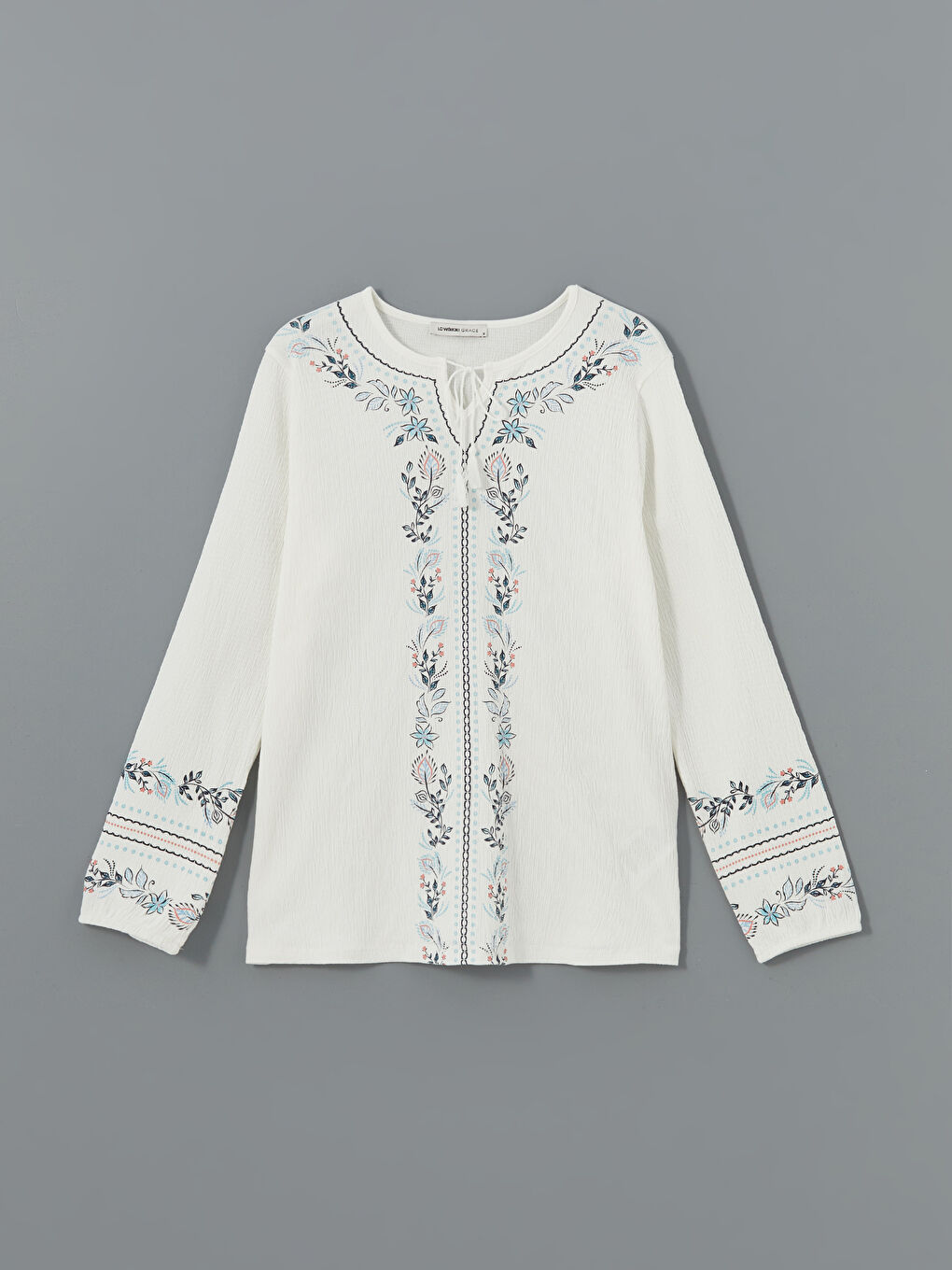 LCW Grace Tie Neck Floral Women's Blouse -S5GG06Z8-EEW