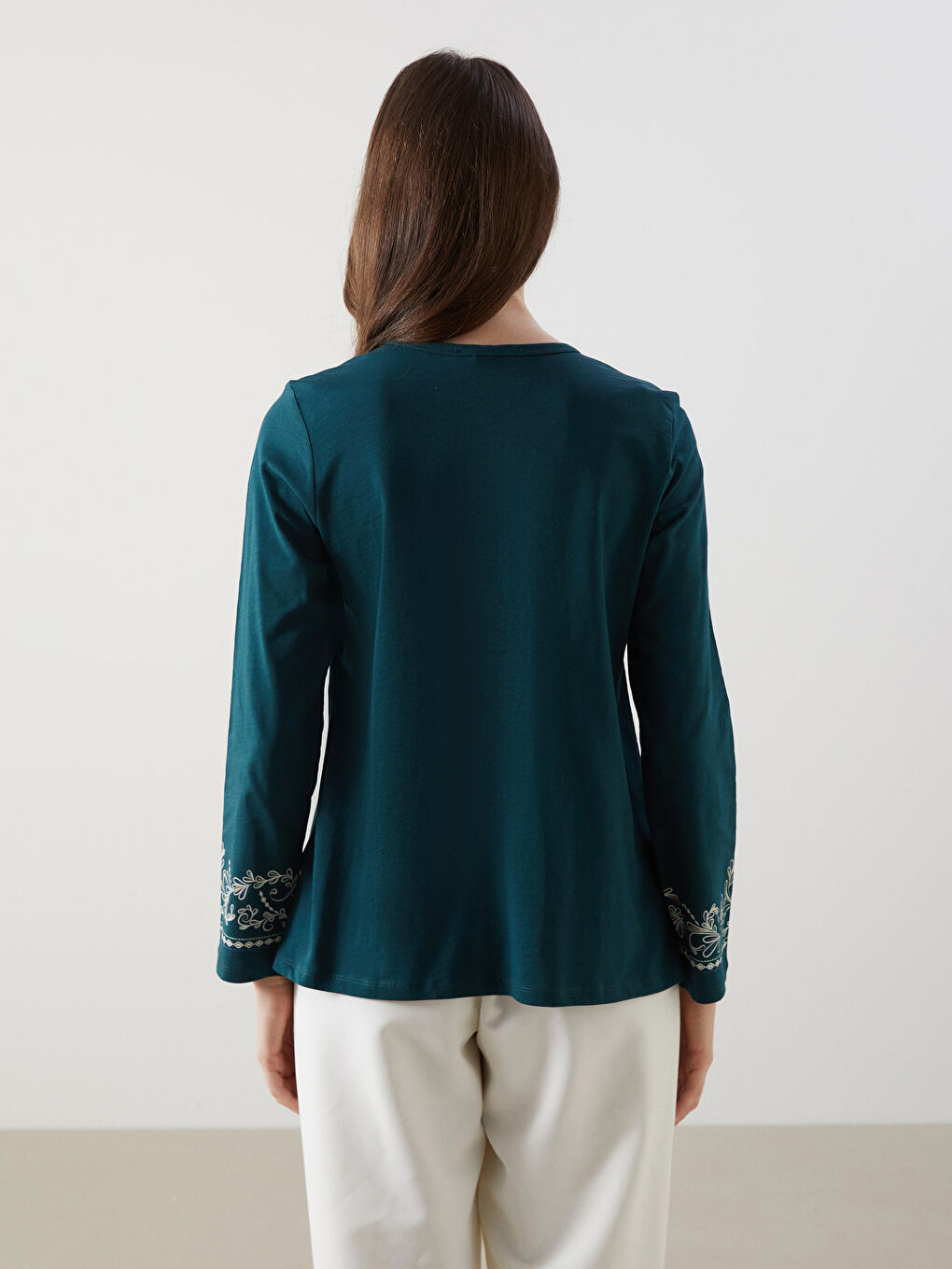 Yeşil Bisiklet Yaka Desenli Kadın Bluz-3