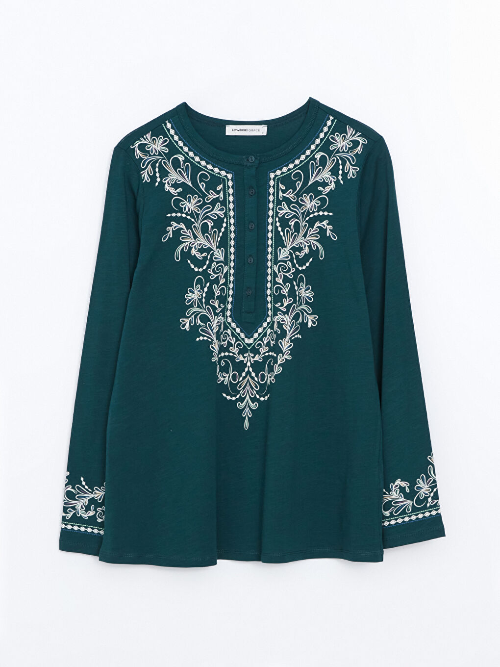 Yeşil Bisiklet Yaka Desenli Kadın Bluz-4