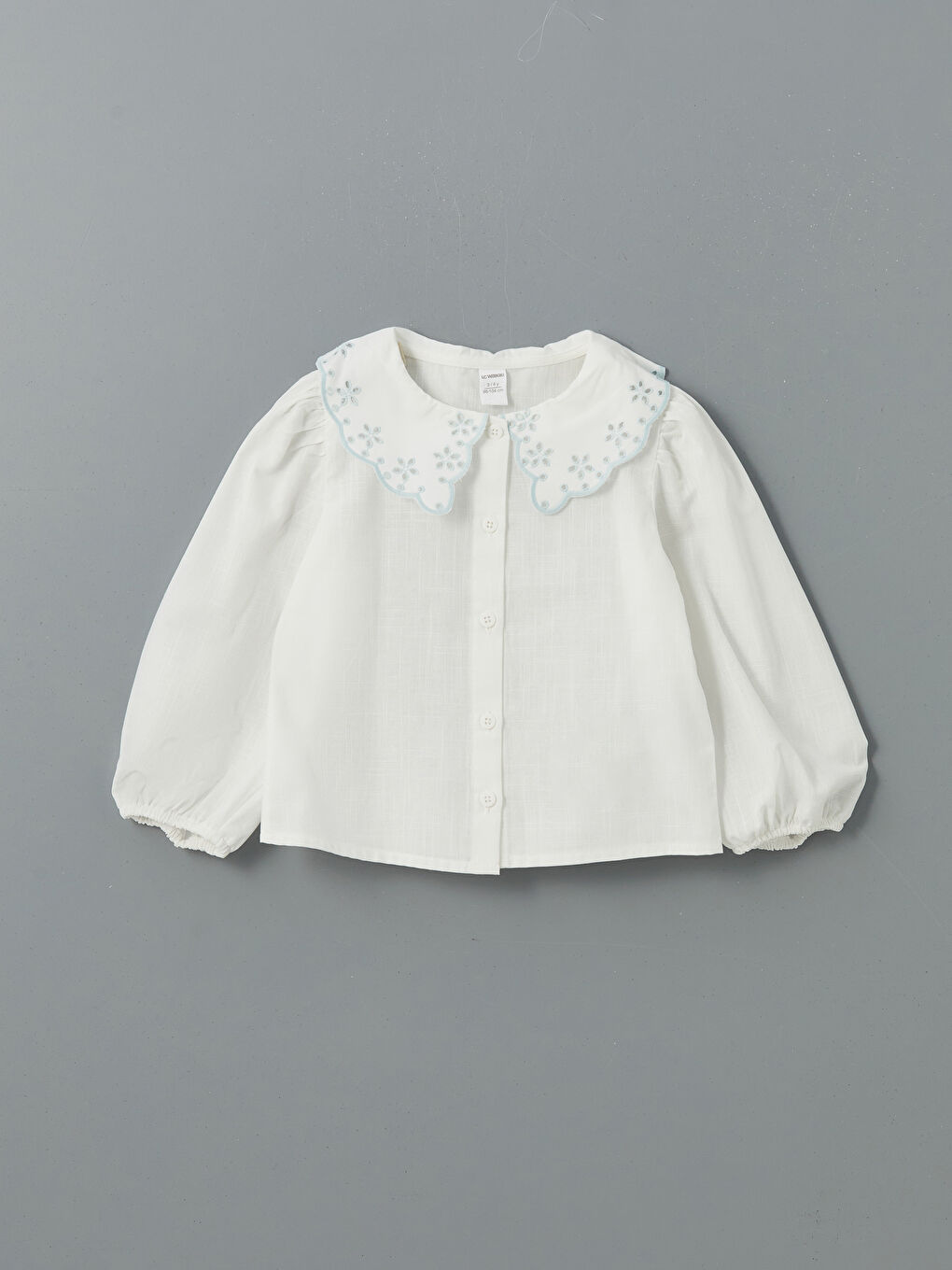 Ekru Bebe Yaka Çiçek Nakışlı Kız Çocuk Gömlek