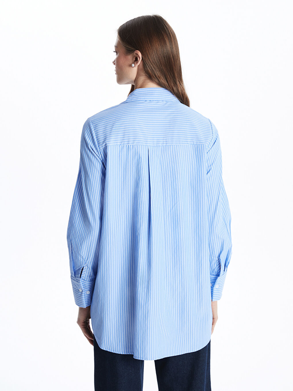 Mavi Parlak Taşlı Poplin Kadın Gömlek Tunik-3