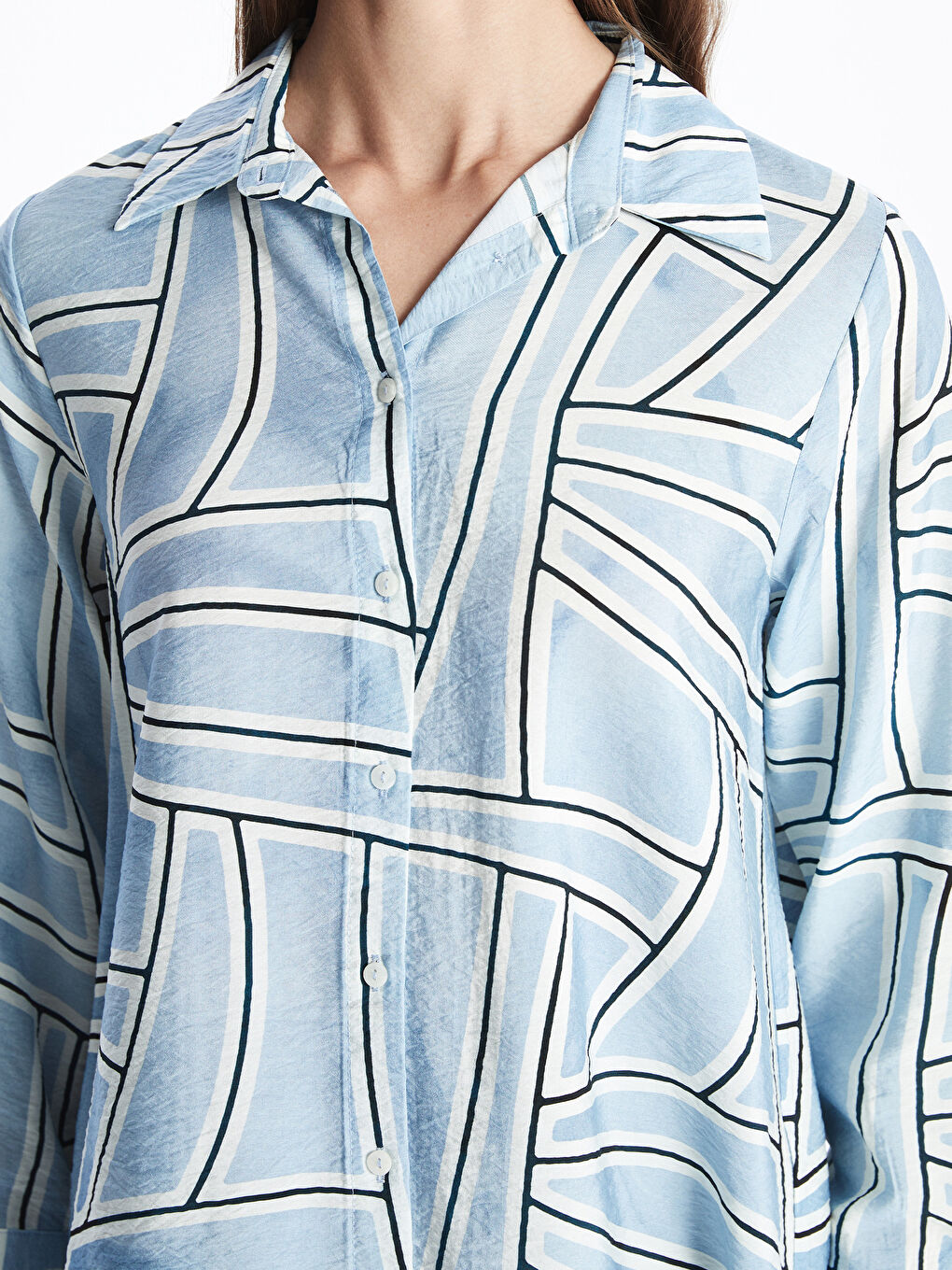 Mavi Desenli Kadın Gömlek Tunik-2