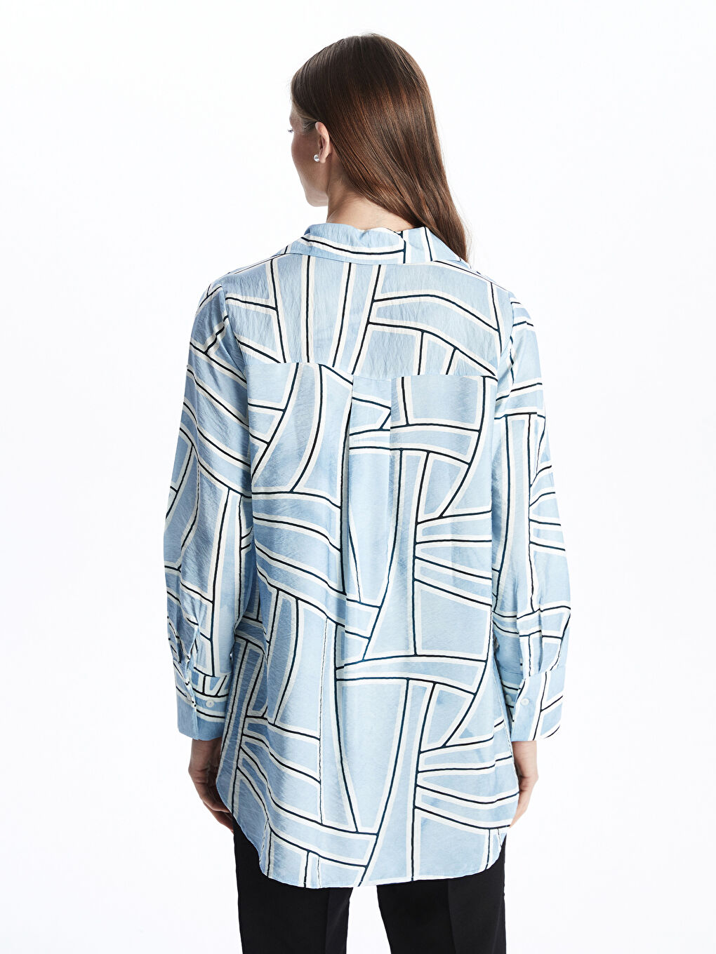Mavi Desenli Kadın Gömlek Tunik-3