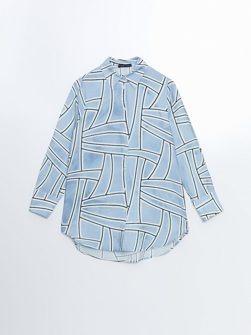 Mavi Desenli Kadın Gömlek Tunik-4