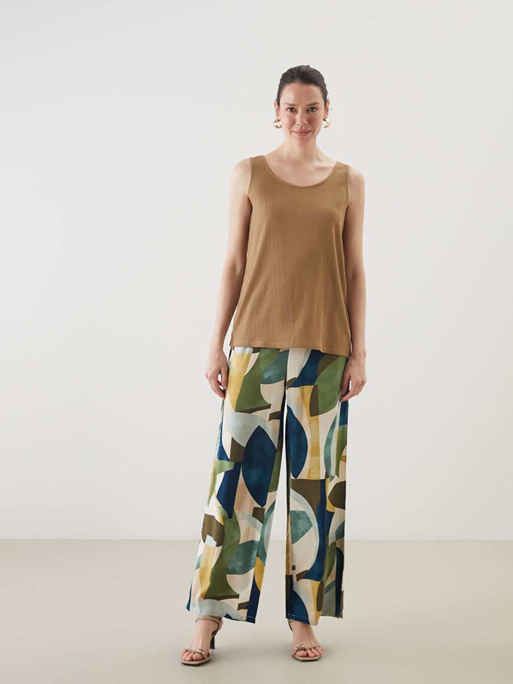Elasticated Waist Patterned Wide Leg Women's Trousers