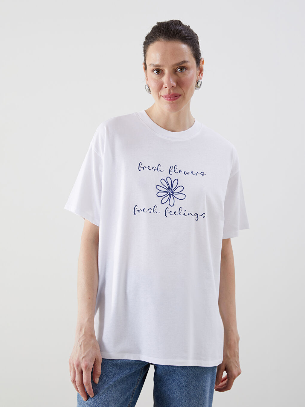 T-shirt Oversize Imprimé à Col Rond pour Femmes