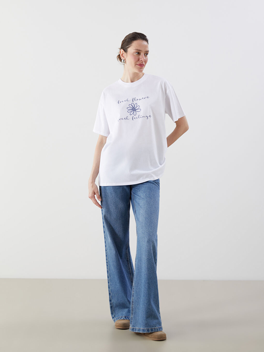 T-shirt Oversize Imprimé à Col Rond pour Femmes-1