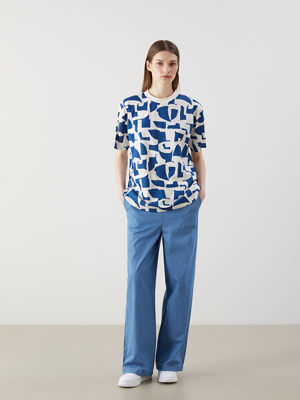 Crew Neck Patterned Oversize Women's T-Shirt-1