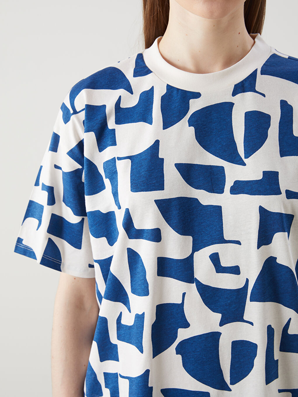 Crew Neck Patterned Oversize Women's T-Shirt-2