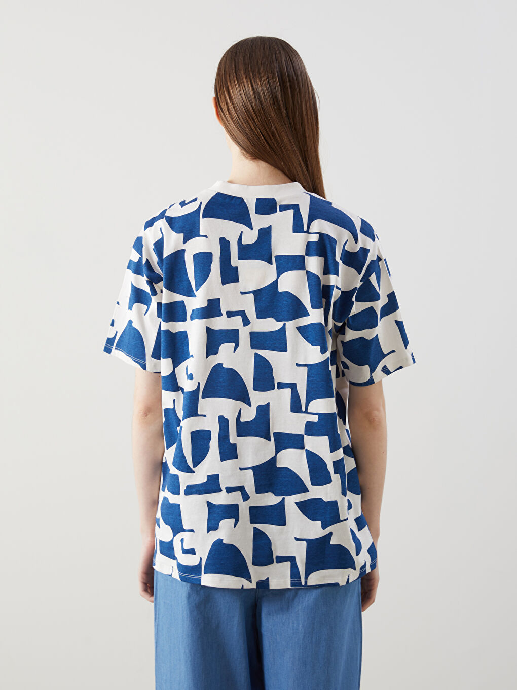 Crew Neck Patterned Oversize Women's T-Shirt-3