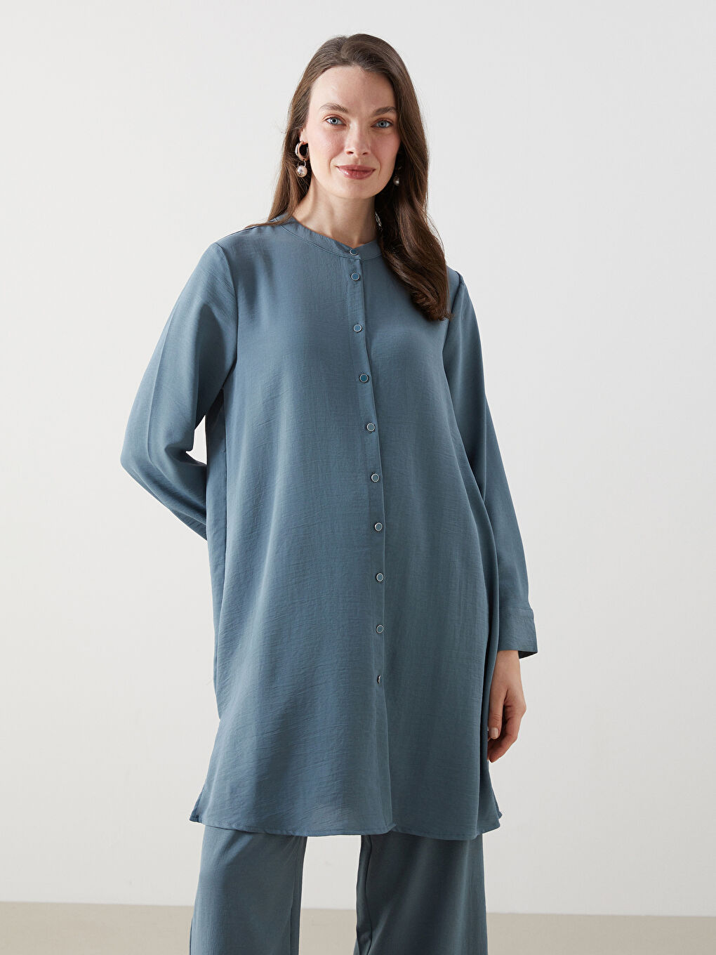 Collar Plain Long Sleeve Women's Shirt Tunic -S5GG84Z8-GXP