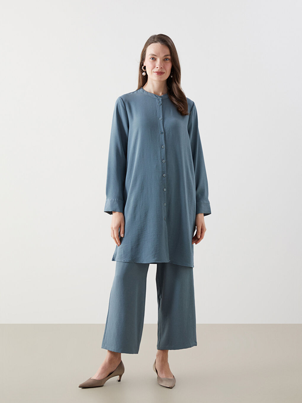 Collar Plain Long Sleeve Women's Shirt Tunic -S5GG84Z8-GXP