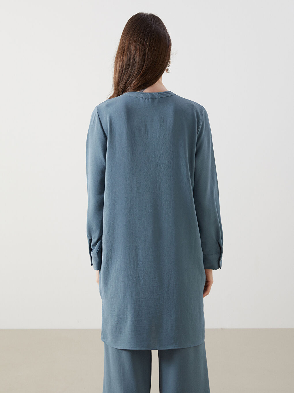 Collar Plain Long Sleeve Women's Shirt Tunic -S5GG84Z8-GXP
