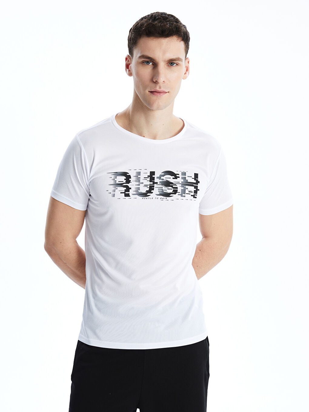 Beyaz Bisiklet Yaka Kısa Kollu Erkek Spor Tişört