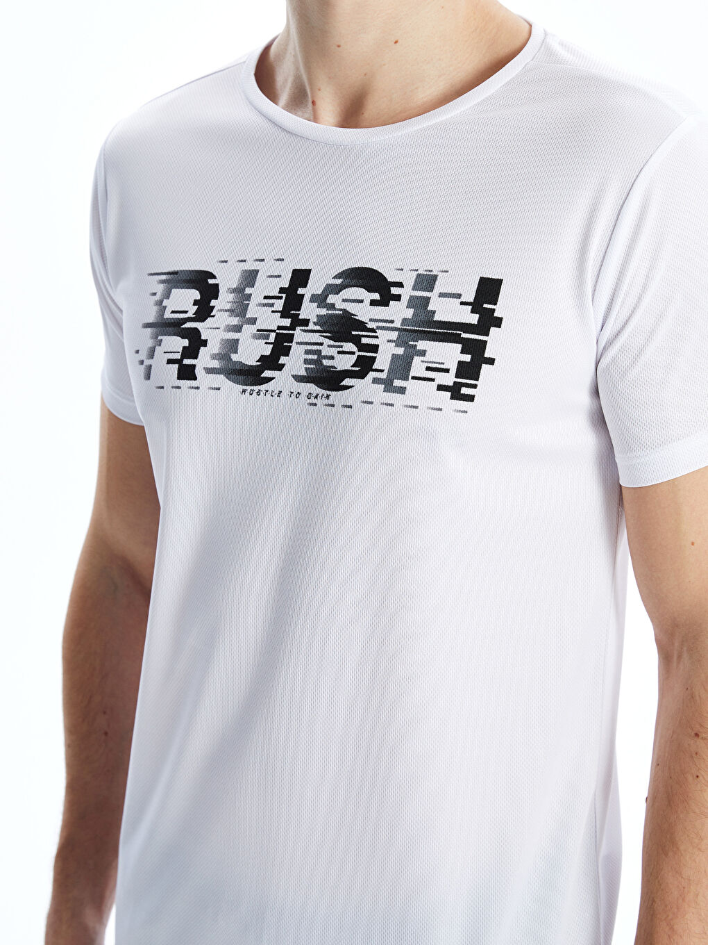Beyaz Bisiklet Yaka Kısa Kollu Erkek Spor Tişört-2