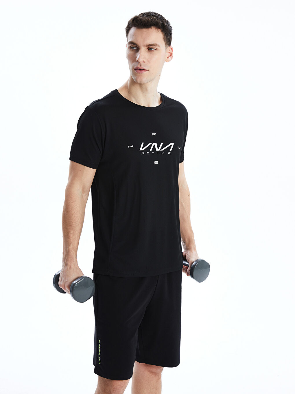 Siyah Bisiklet Yaka Kısa Kollu Erkek Spor Tişört