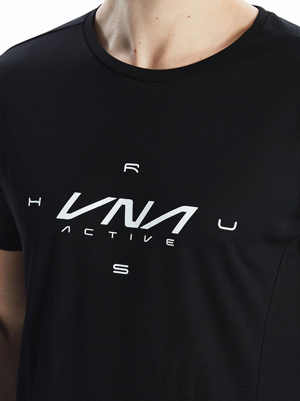 Siyah Bisiklet Yaka Kısa Kollu Erkek Spor Tişört-2