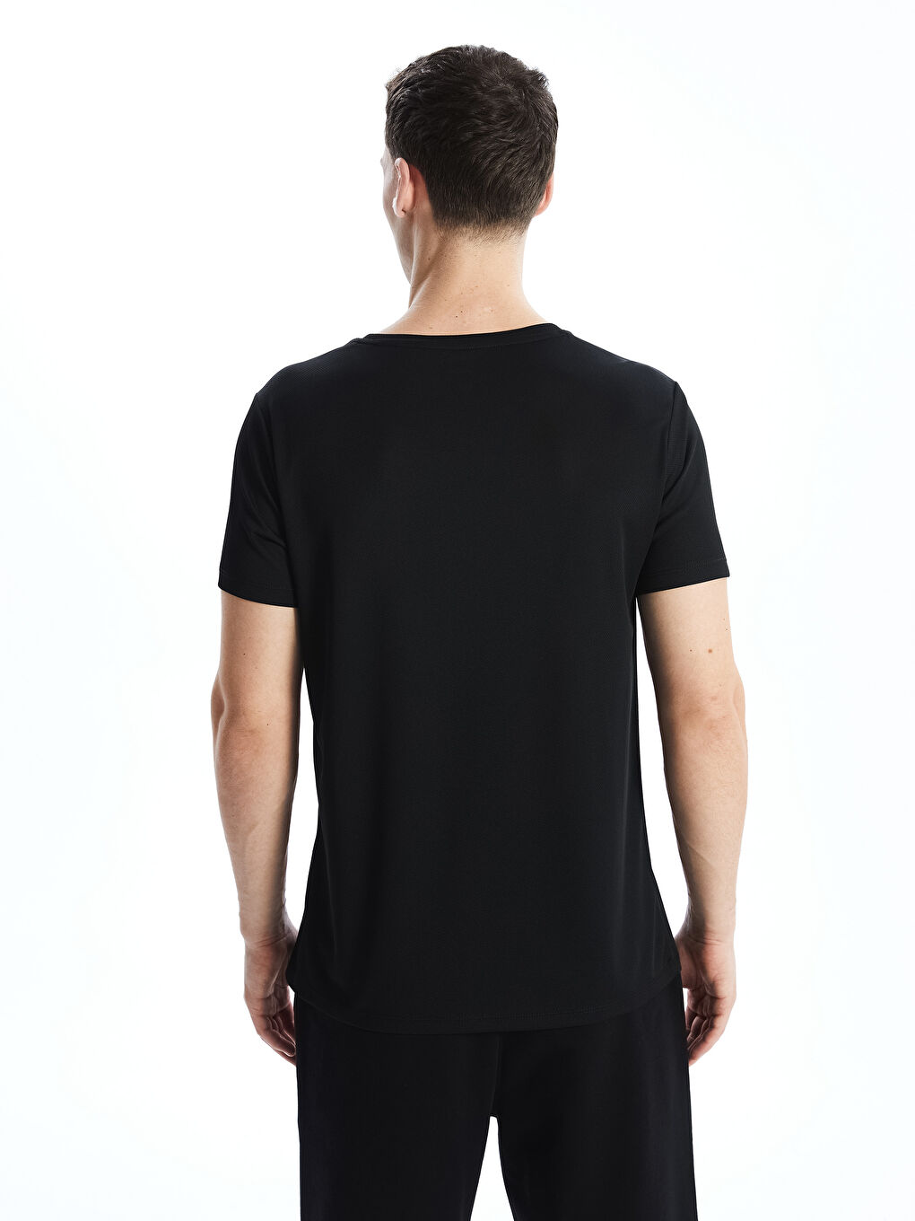 Siyah Bisiklet Yaka Kısa Kollu Erkek Spor Tişört-3
