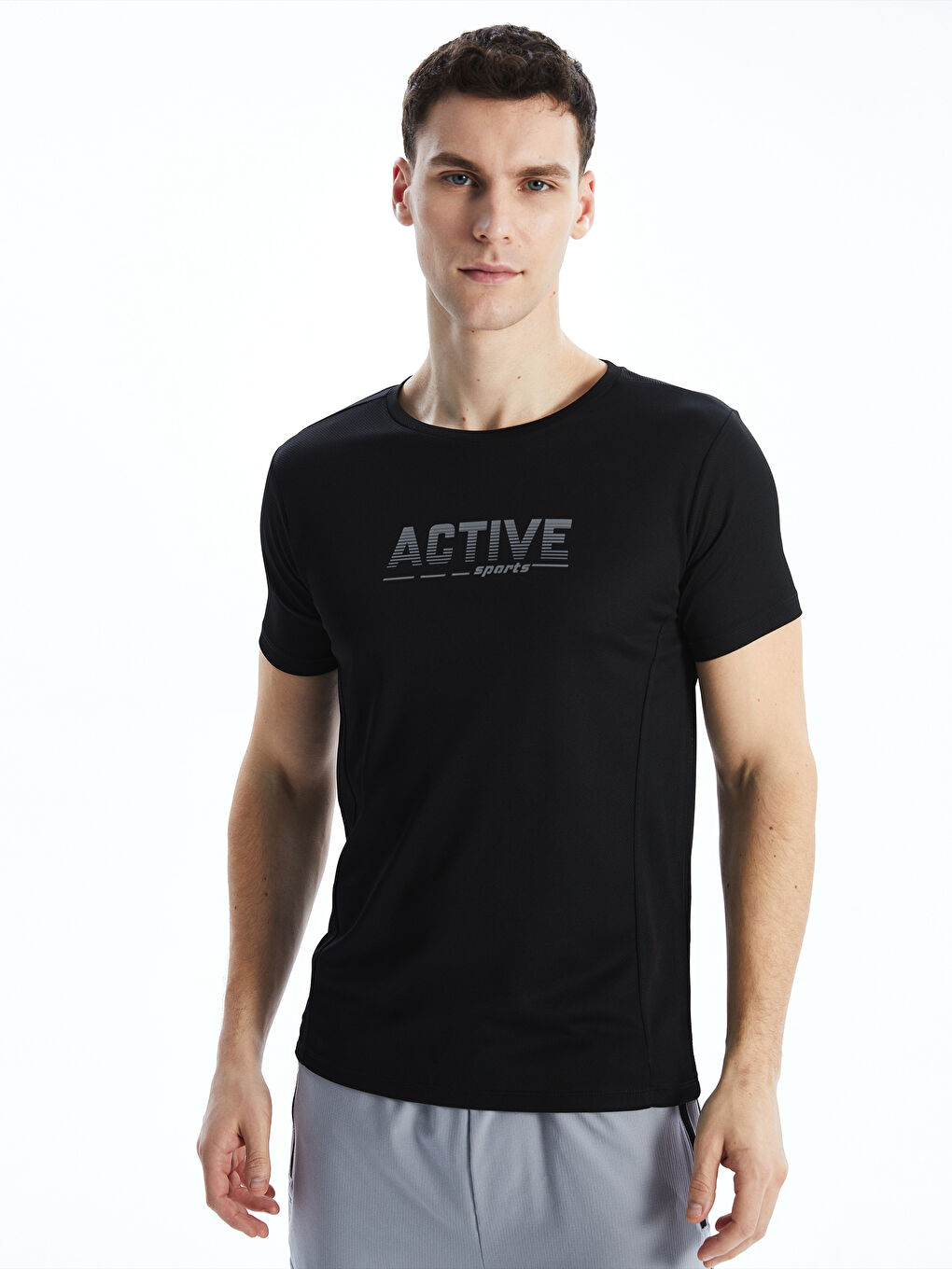 Siyah Bisiklet Yaka Kısa Kollu Erkek Spor Tişört
