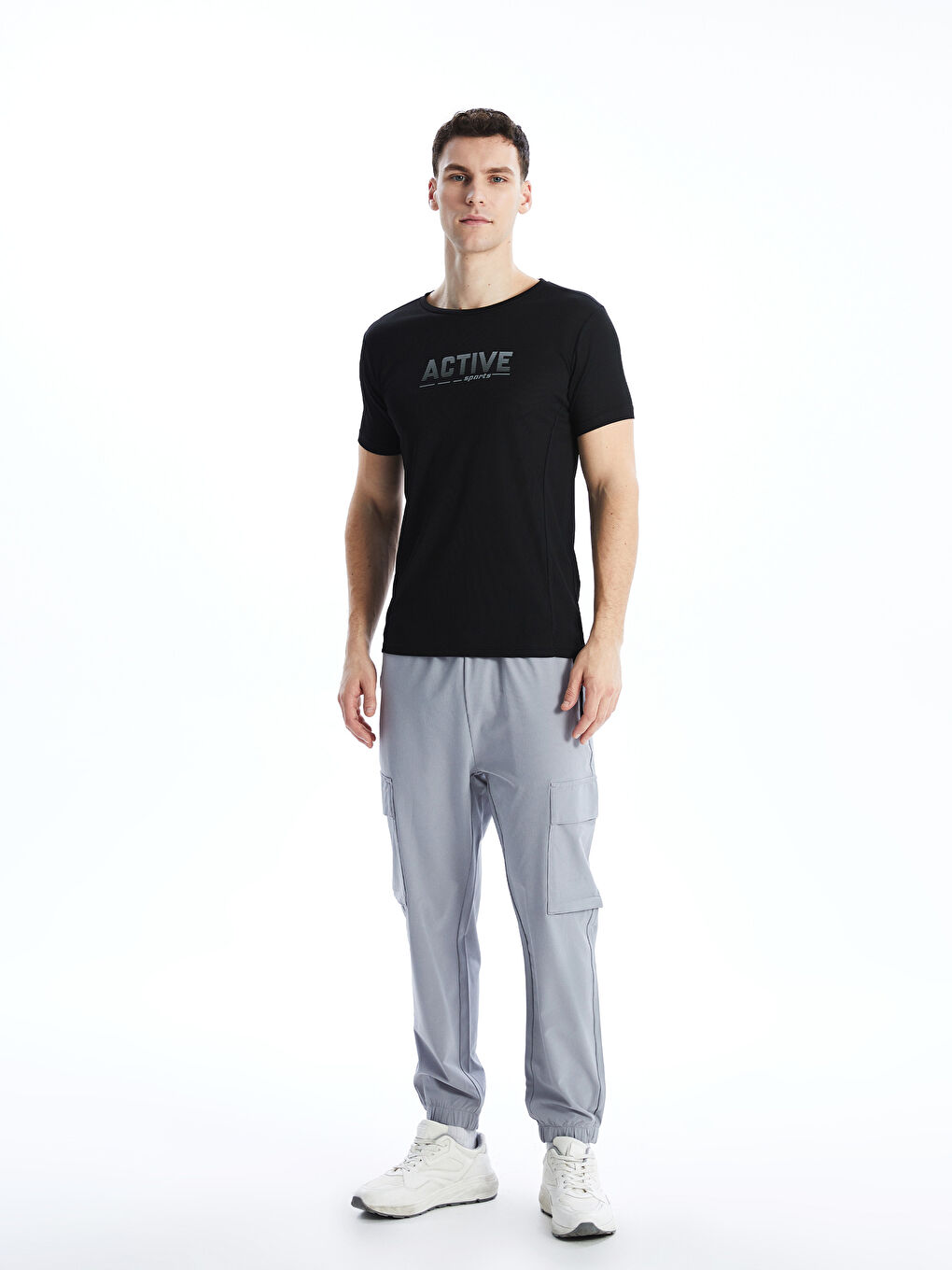 Siyah Bisiklet Yaka Kısa Kollu Erkek Spor Tişört-1