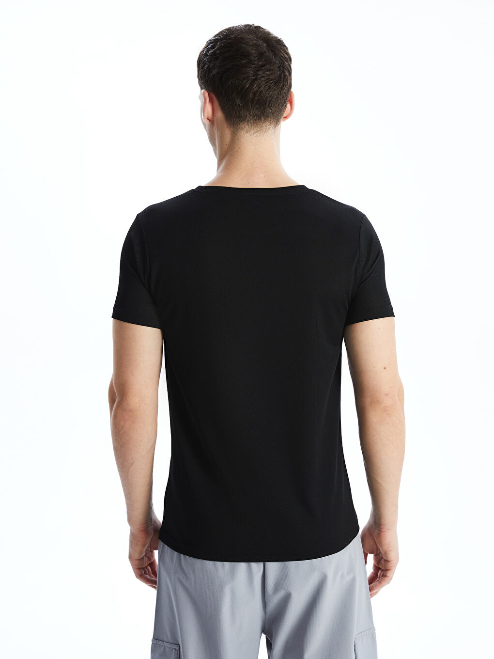 Siyah Bisiklet Yaka Kısa Kollu Erkek Spor Tişört-3