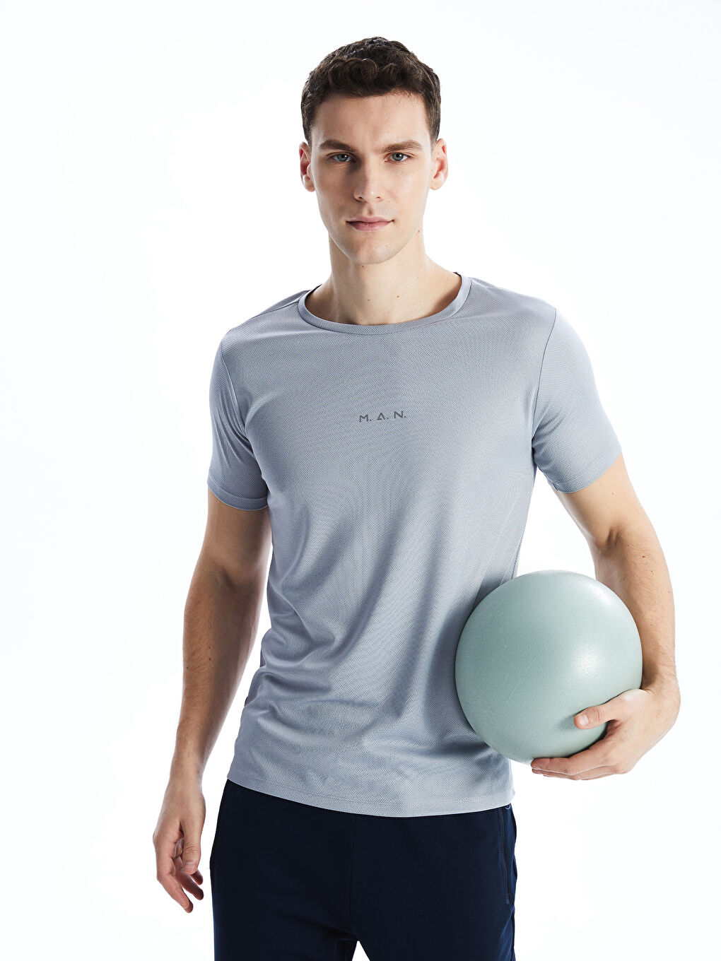 LCW ECO Gri Bisiklet Yaka Kısa Kollu Erkek Spor Tişört