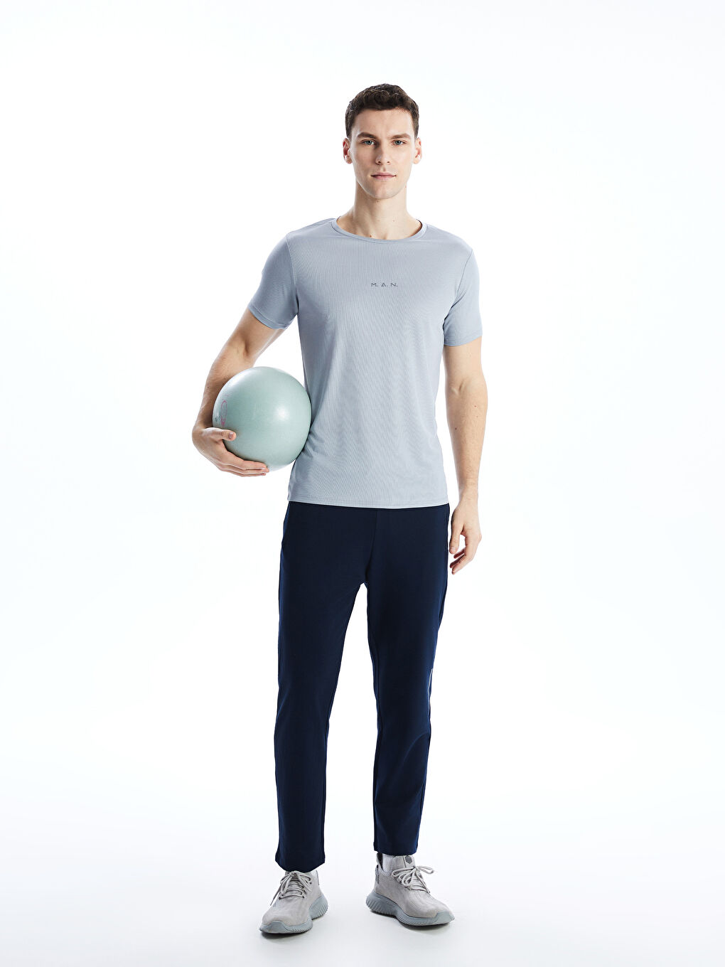 LCW ECO Gri Bisiklet Yaka Kısa Kollu Erkek Spor Tişört - 1