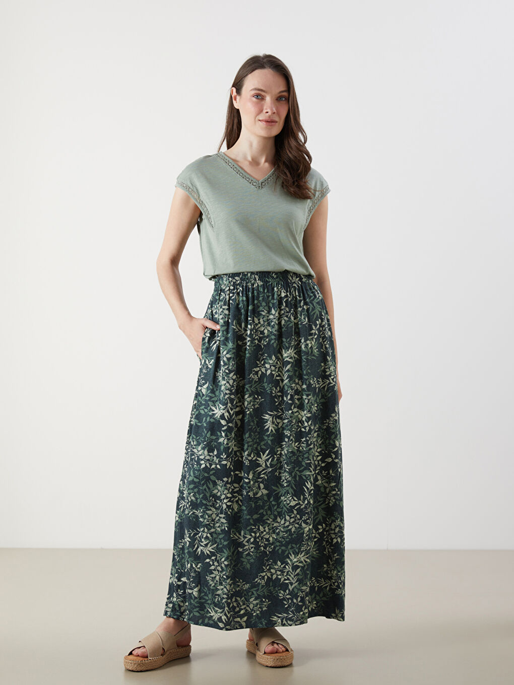 Elastic Waist Floral Women's Skirt -S5GH72Z8-LRR
