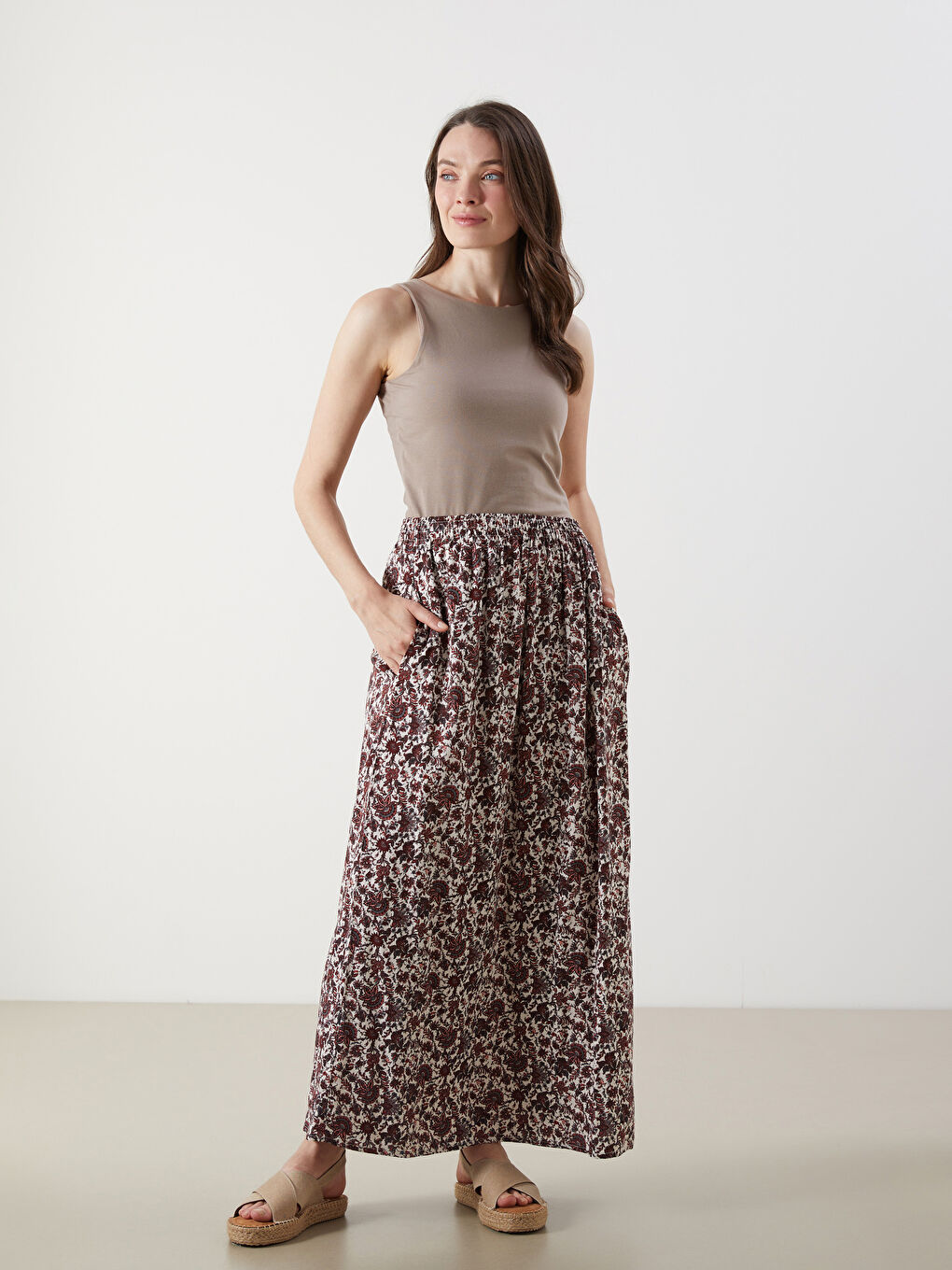 Elasticated Waist Patterned Women's Skirt -S5GH72Z8-LTQ