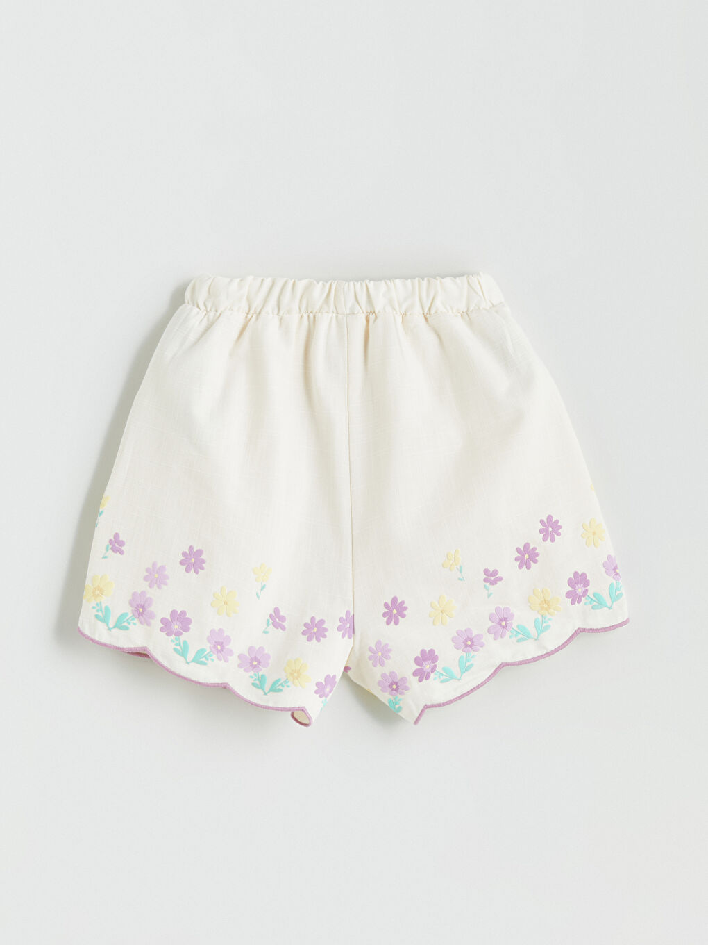 Ekru Kare Yaka Çiçekli Kız Çocuk Bluz ve Şort 2'li-6