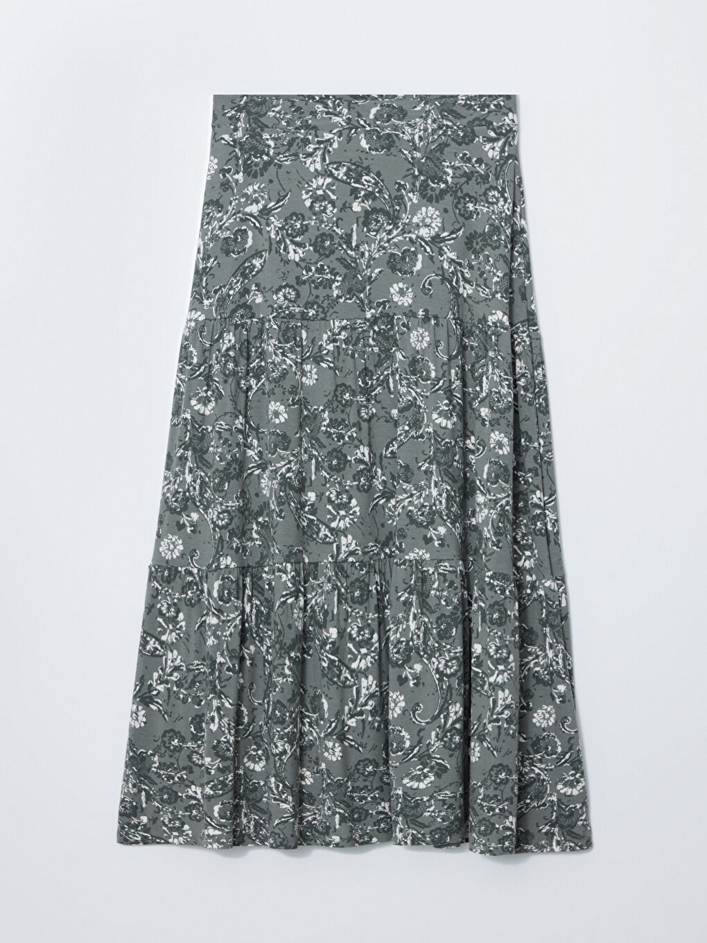 Haki Beli Lastikli Çiçekli Kadın Etek-4