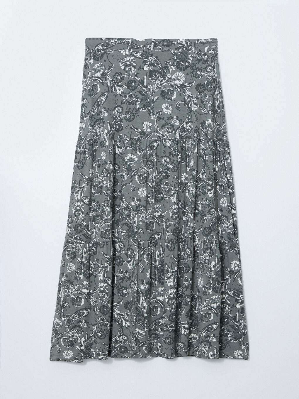 Haki Beli Lastikli Çiçekli Kadın Etek-5