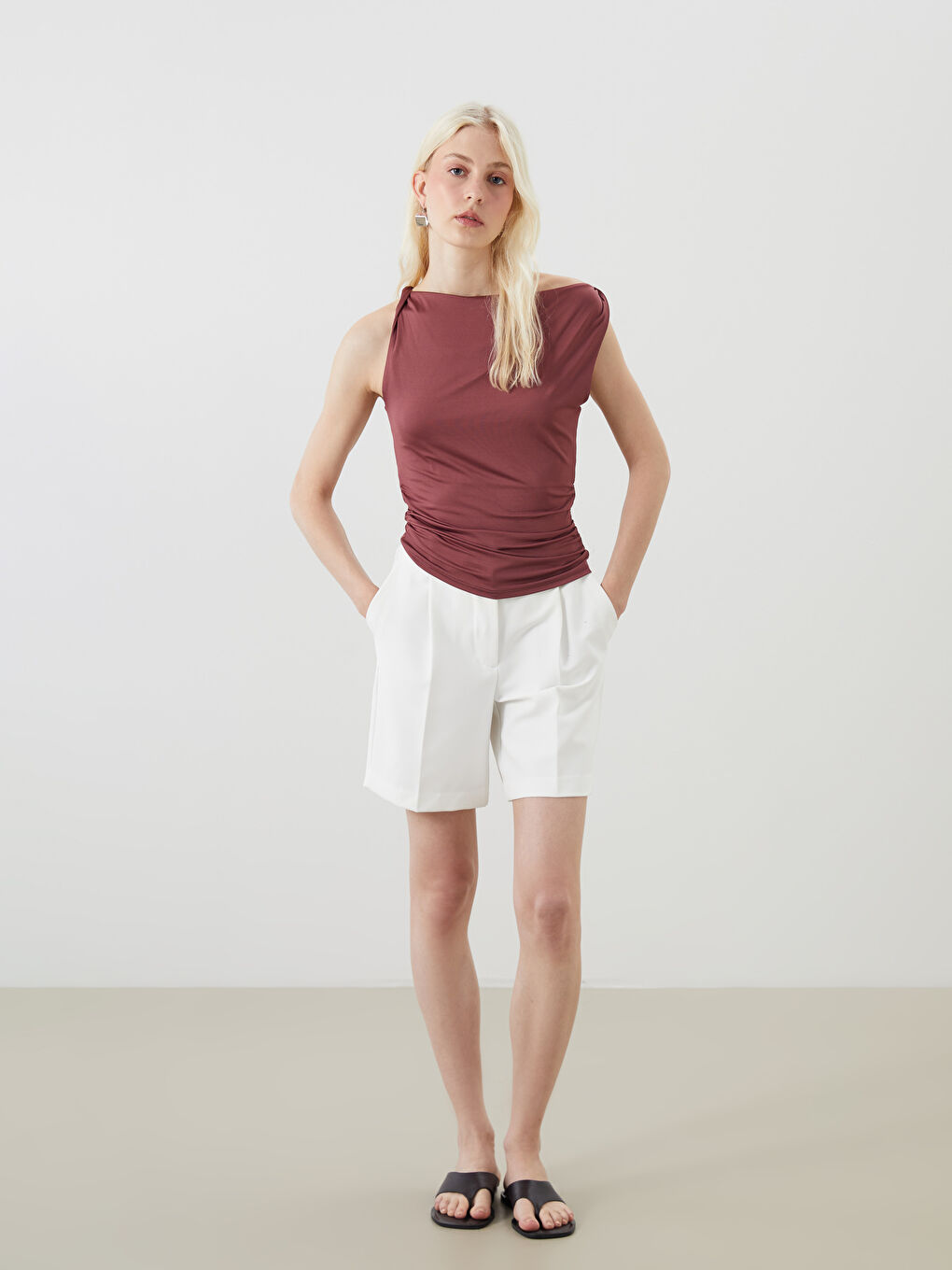 Pembe U Yaka Büzgülü Bluz-1