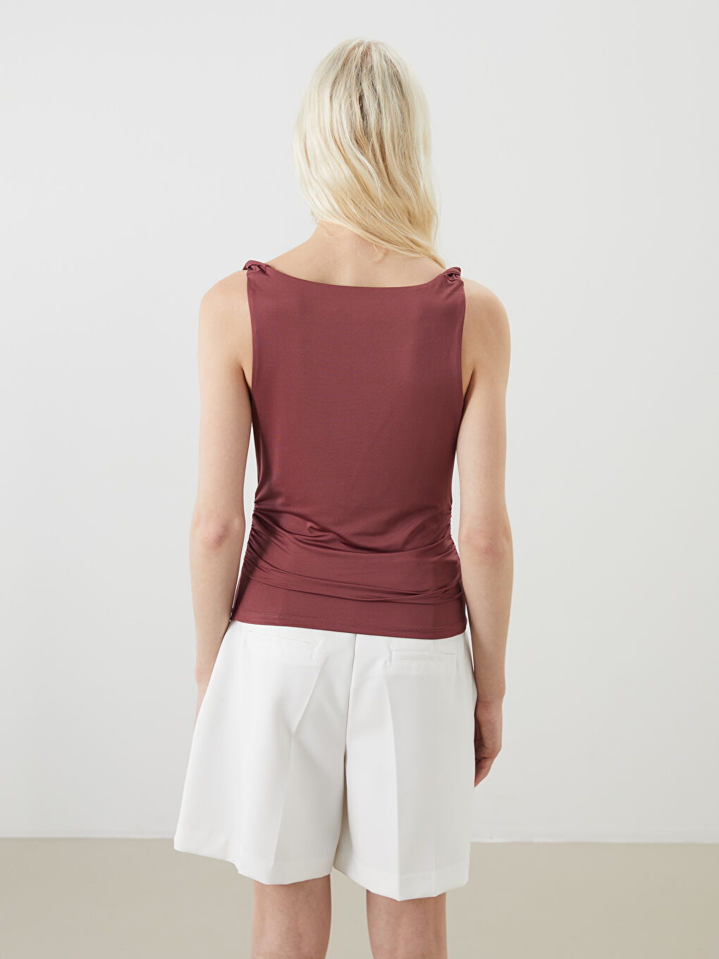 Pembe U Yaka Büzgülü Bluz-3