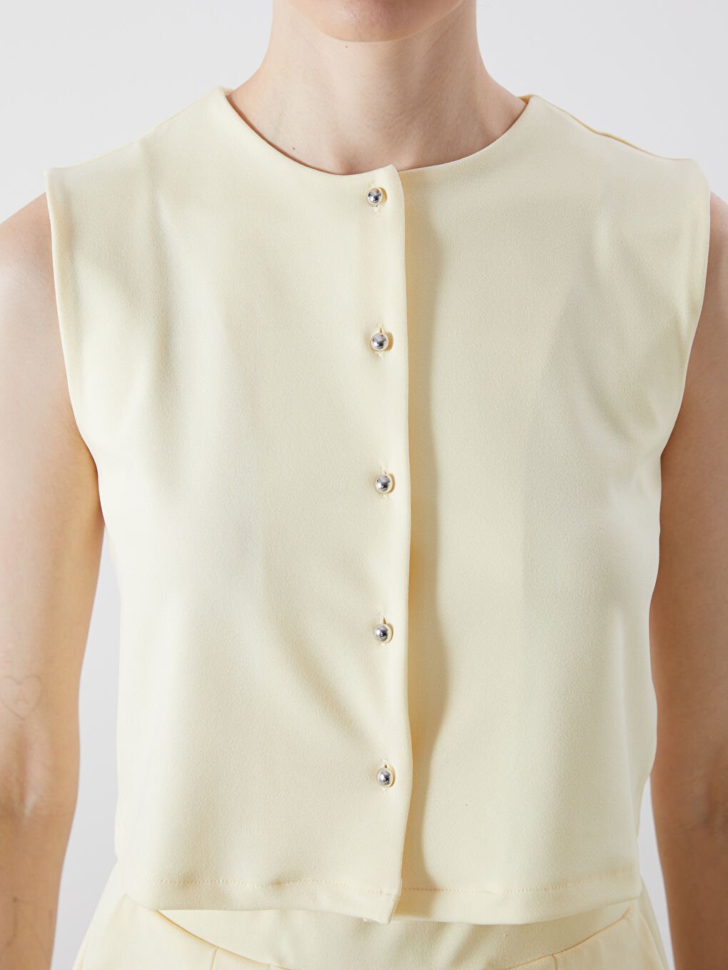 Sarı Bisiklet Yaka Kadın Klasik Yelek-2