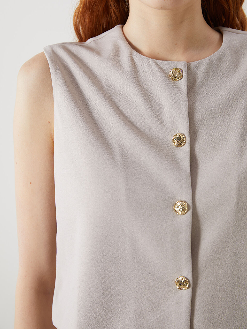 Gri Bisiklet Yaka Kadın Klasik Yelek-2