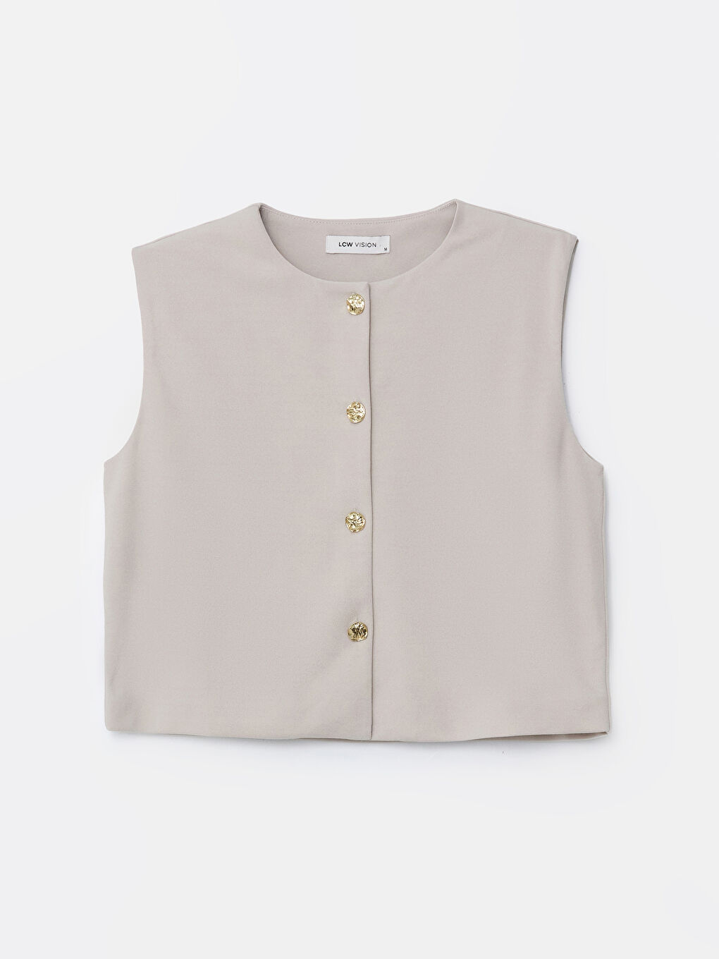 Gri Bisiklet Yaka Kadın Klasik Yelek-4