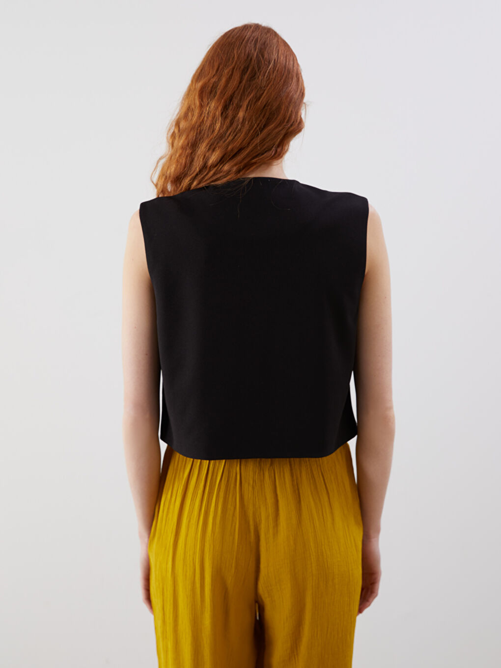 Siyah Bisiklet Yaka Kadın Klasik Yelek-7