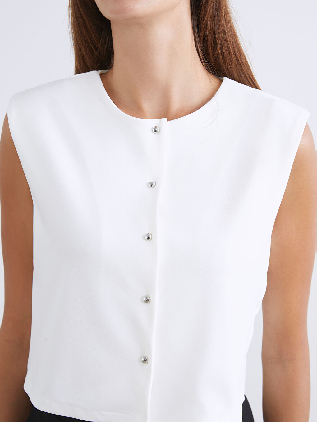 Ekru Bisiklet Yaka Kadın Klasik Yelek-2