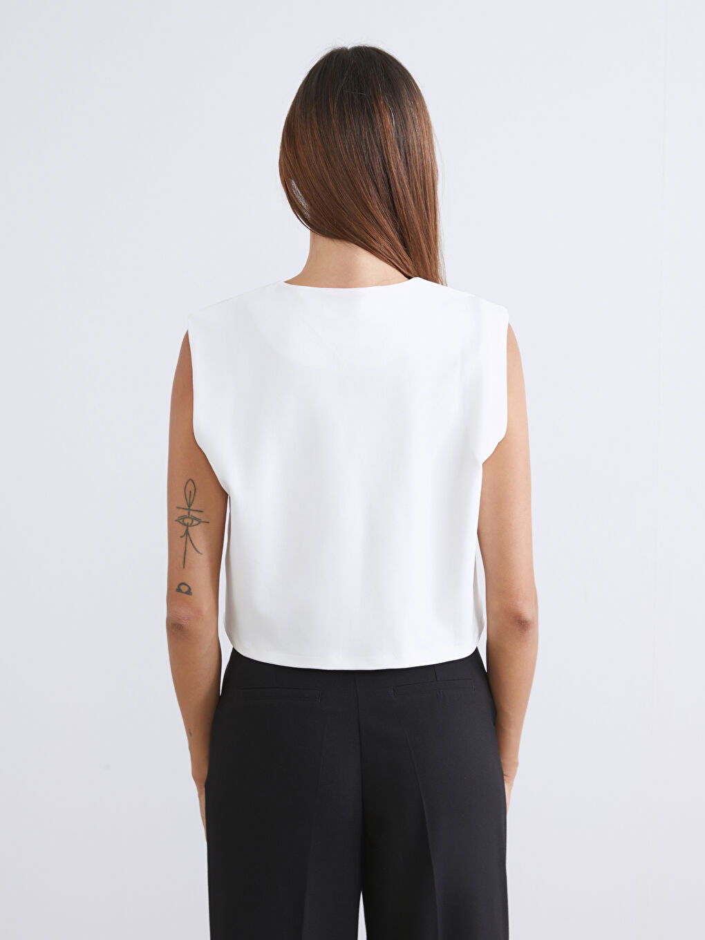 Ekru Bisiklet Yaka Kadın Klasik Yelek-3