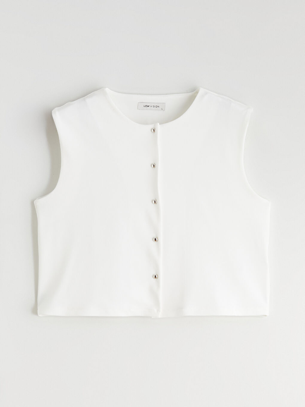 Ekru Bisiklet Yaka Kadın Klasik Yelek-4