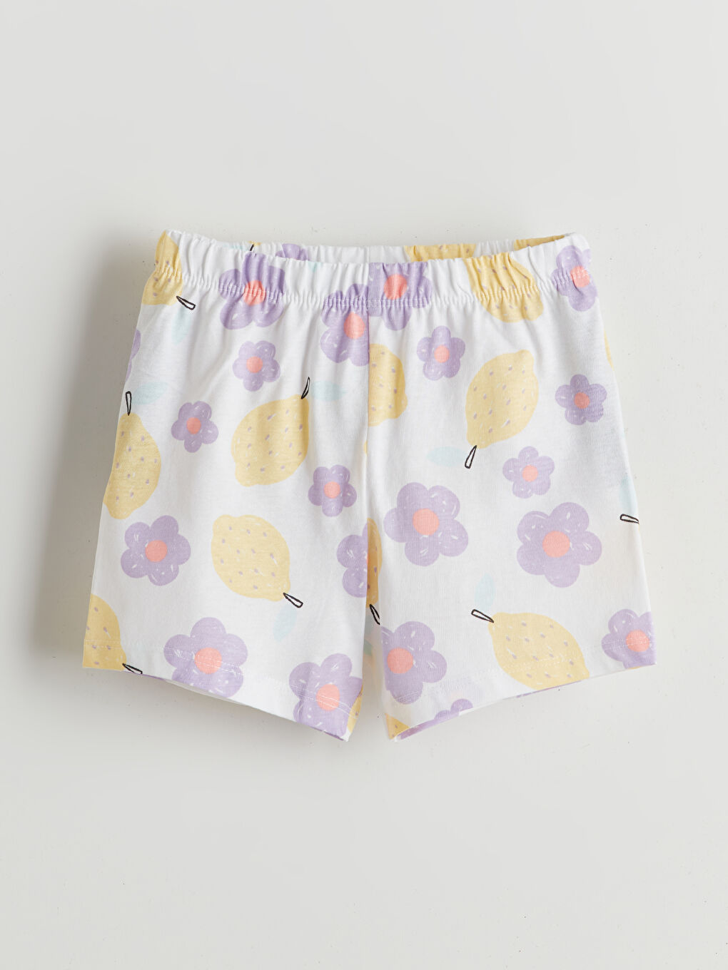 Ekru Beli Lastikli Çiçekli Kız Bebek Şort