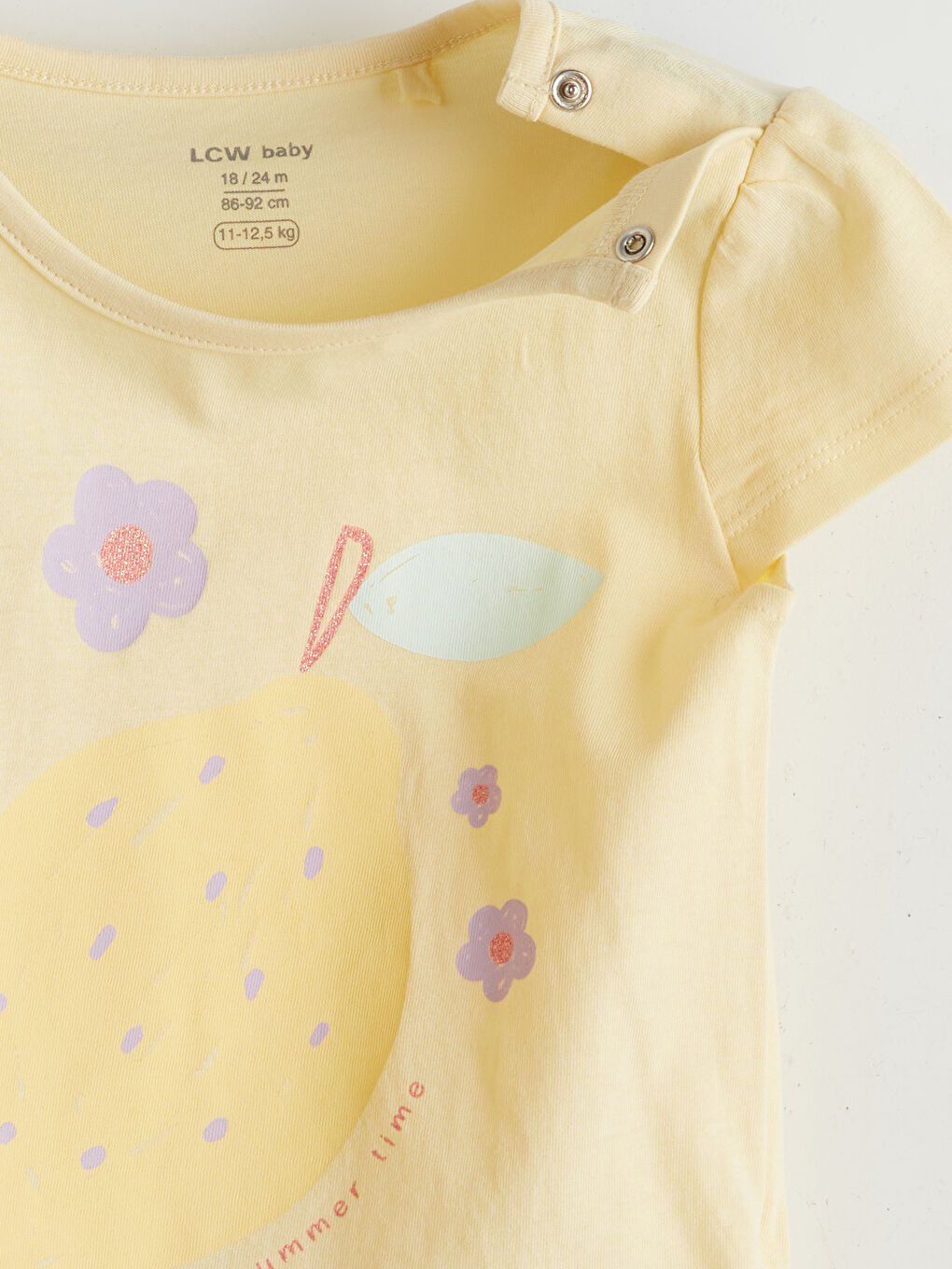 Sarı Bisiklet Yaka Baskılı Kız Bebek Tişört-1