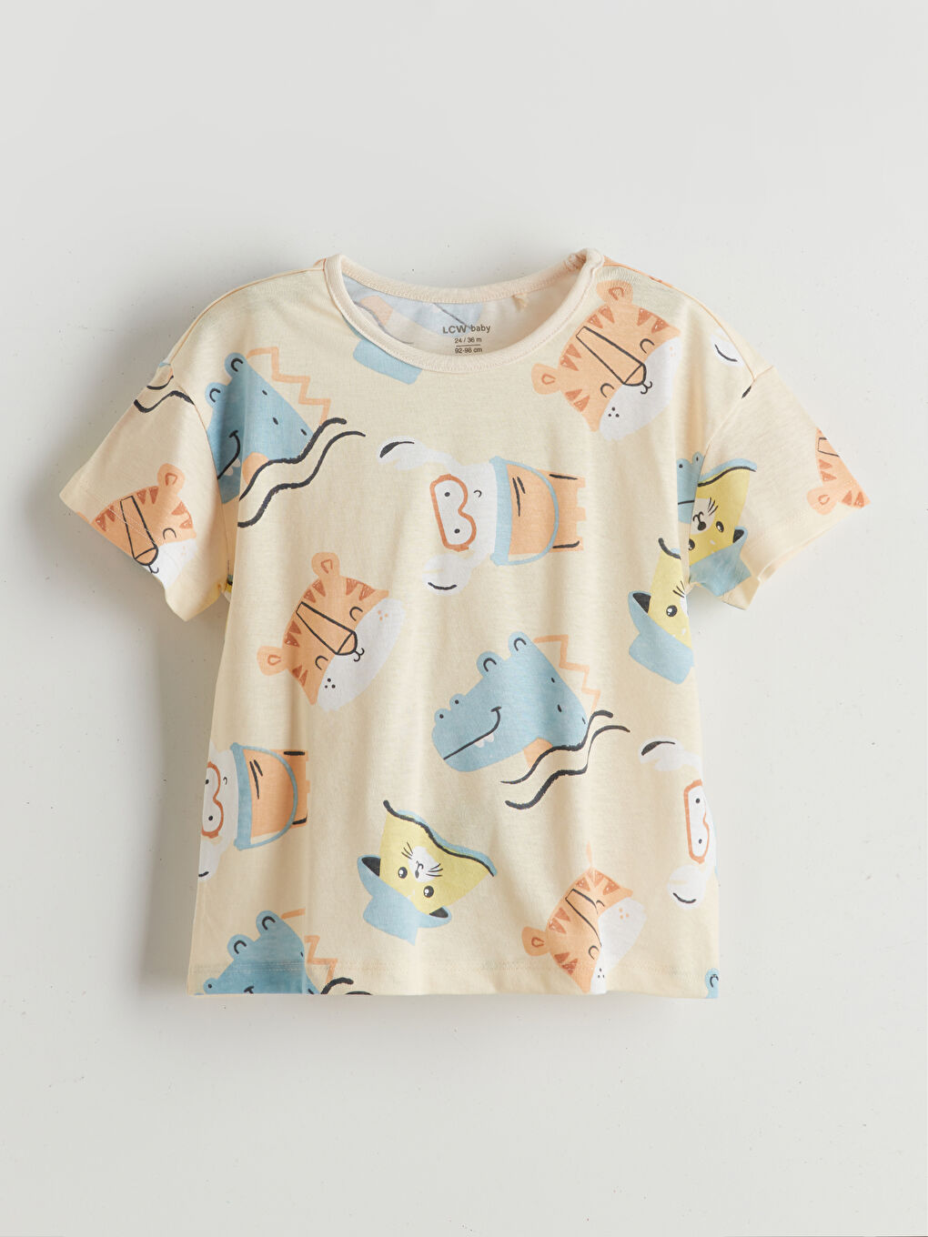 Bej Bisiklet Yaka Baskılı Erkek Bebek Tişört