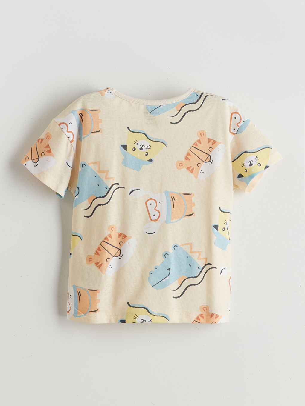 Bej Bisiklet Yaka Baskılı Erkek Bebek Tişört-1