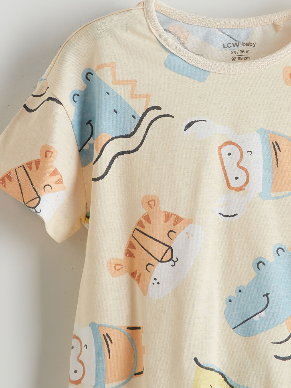 Bej Bisiklet Yaka Baskılı Erkek Bebek Tişört-2